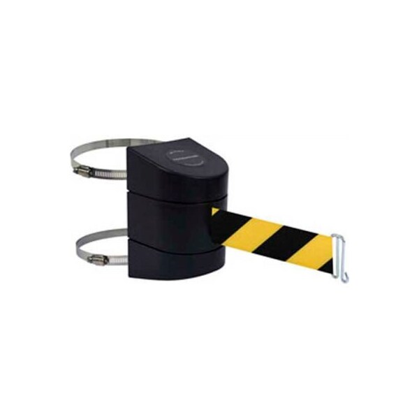 Lawrence Metal Prod. Tensabarrier Warehouse Retractable Belt Barrier, Clamp Mount, Black Case W/15' Blk/Ylw Belt 897-15-C-33-NO-D4X-A - main